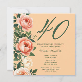 Elegant Floral Side Border Birthday Invitation