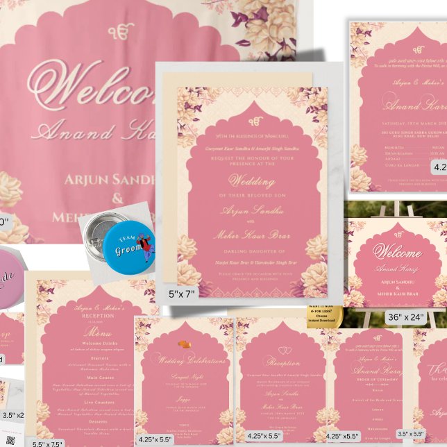Elegant Floral Sikh Wedding | Punjabi Wedding Invitation (A complete Anand Karaj wedding stationery suite)