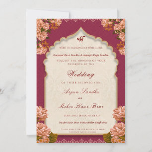 Elegant Floral Sikh Wedding   Punjabi Wedding Invitation