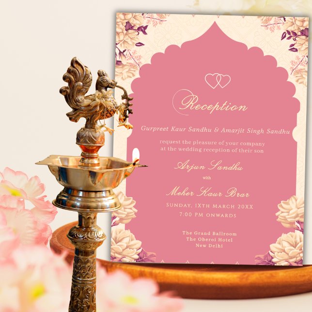 Elegant Floral Sikh wedding reception Invitation (Creator Uploaded)