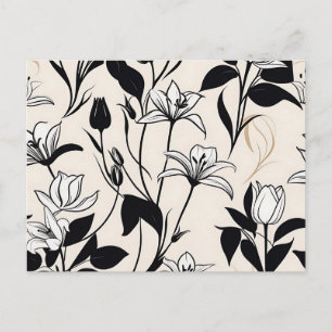 Elegant Floral Silhouettes White and Black Postcard