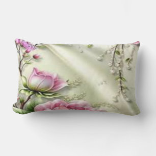 Elegant Floral Silk-Effect Lumbar Pillow – Pink Ma