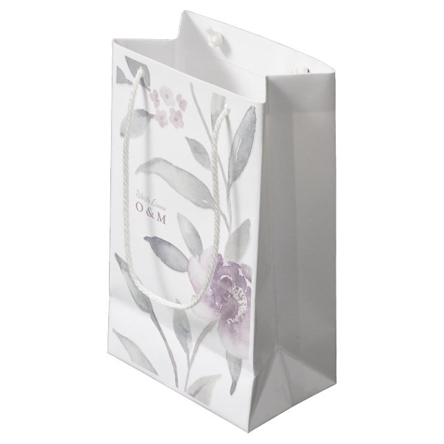 Elegant floral silver Chinoiserie Wedding monogram Small Gift Bag (Front Angled)
