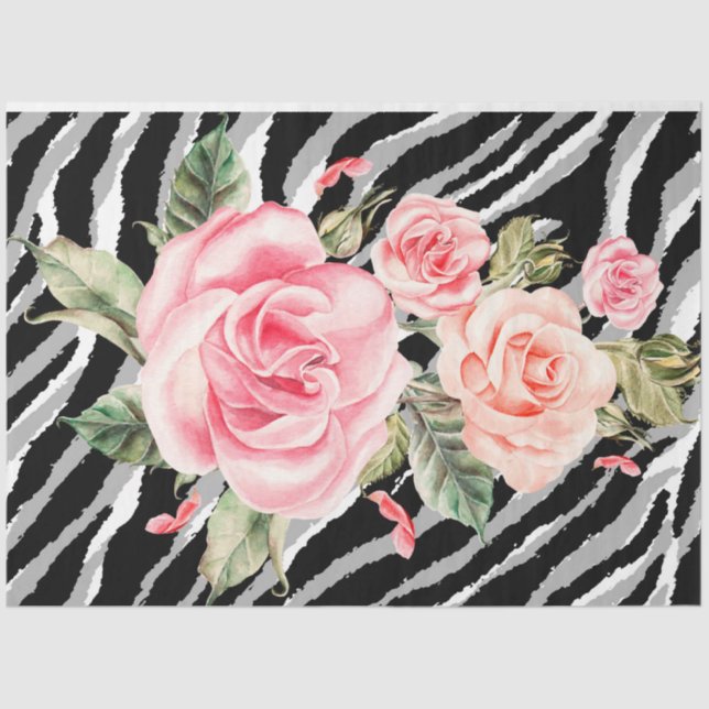 Elegant Floral Silver Tiger Tissue Paper (Front)