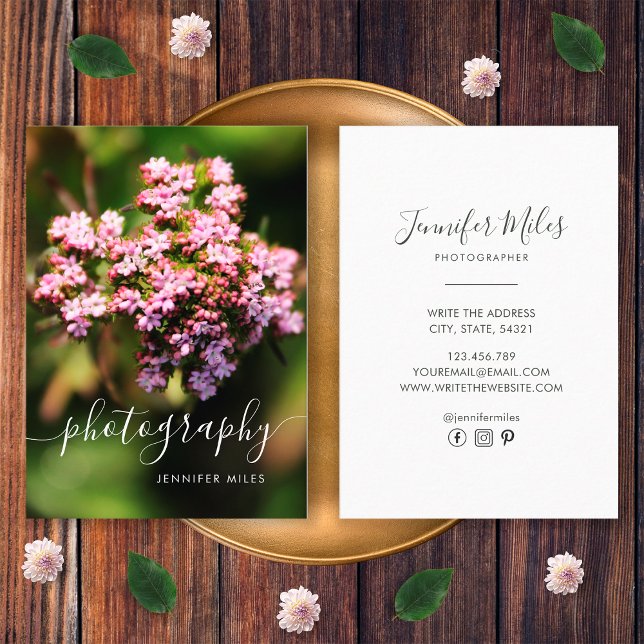 Elegant Floral Simple Minimalist Photography Business Card (Front and Back)