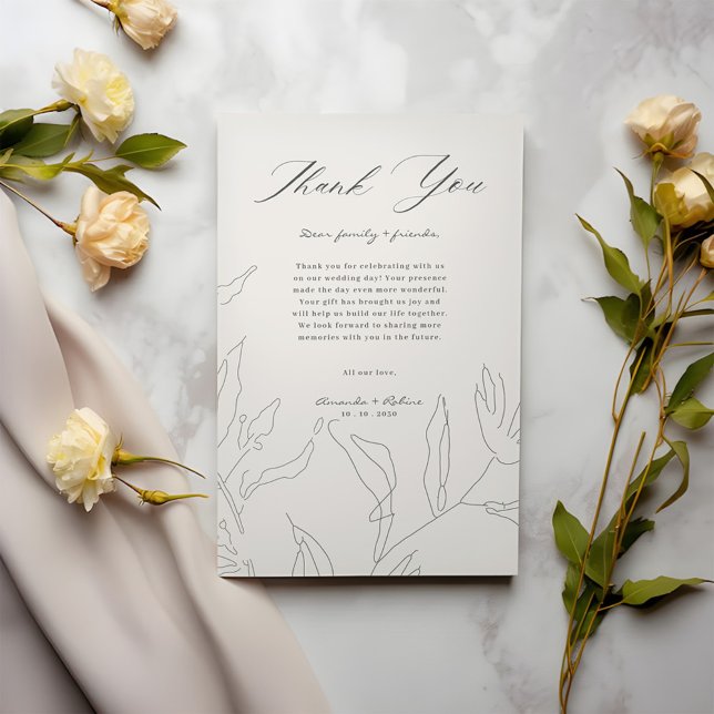 Elegant Floral Sketch Wedding Thank You Card (Creator Uploaded)