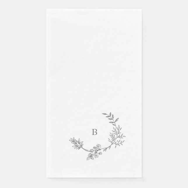 Elegant Floral Sketched Leafy Wedding Napkin (Front)