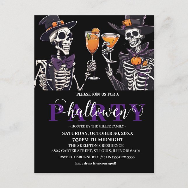 Elegant Floral Skull Adult Halloween Party Invitat Postcard (Front)