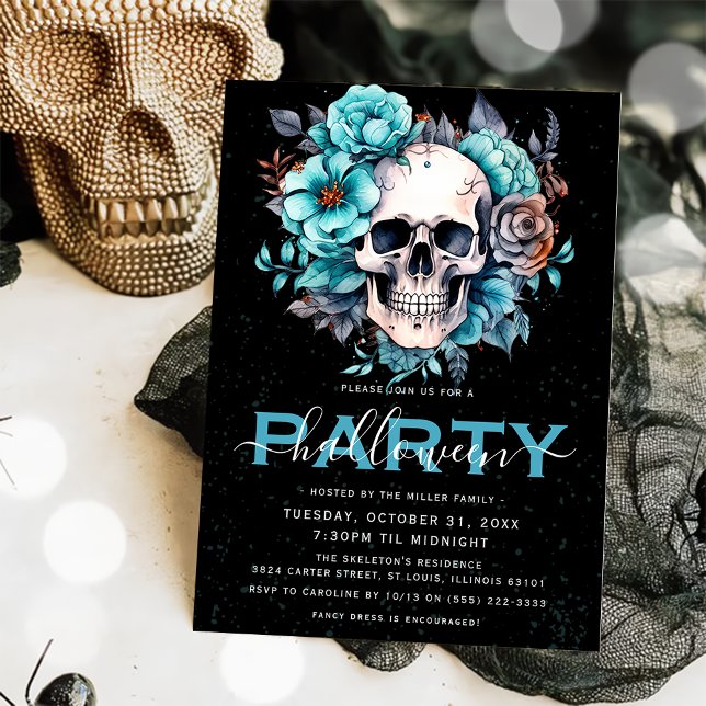 Elegant Floral Skull Adult Halloween Party Invitation (Creator Uploaded)
