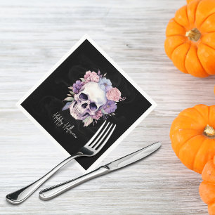 Elegant Floral & Skull Gothic Happy Halloween  Napkin
