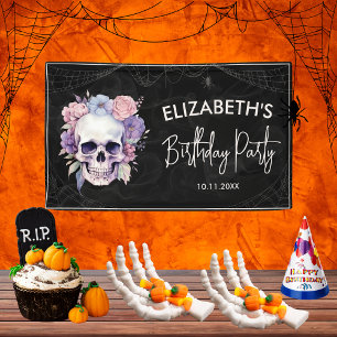 Elegant Floral & Skull Halloween Birthday Party  Banner