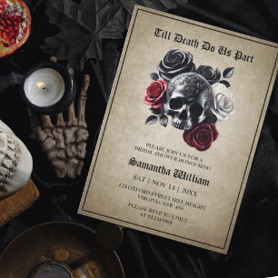 Elegant Floral Skull Halloween Bridal Shower Invitation