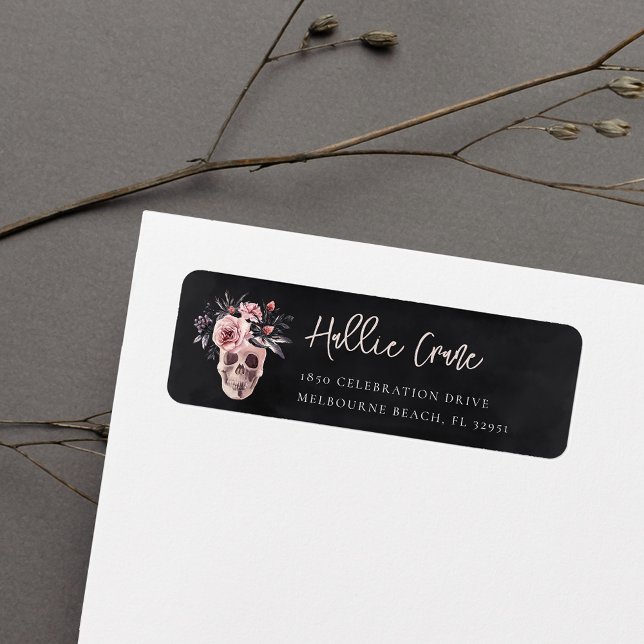 Elegant Floral Skull Halloween Return Address (Creator Uploaded)
