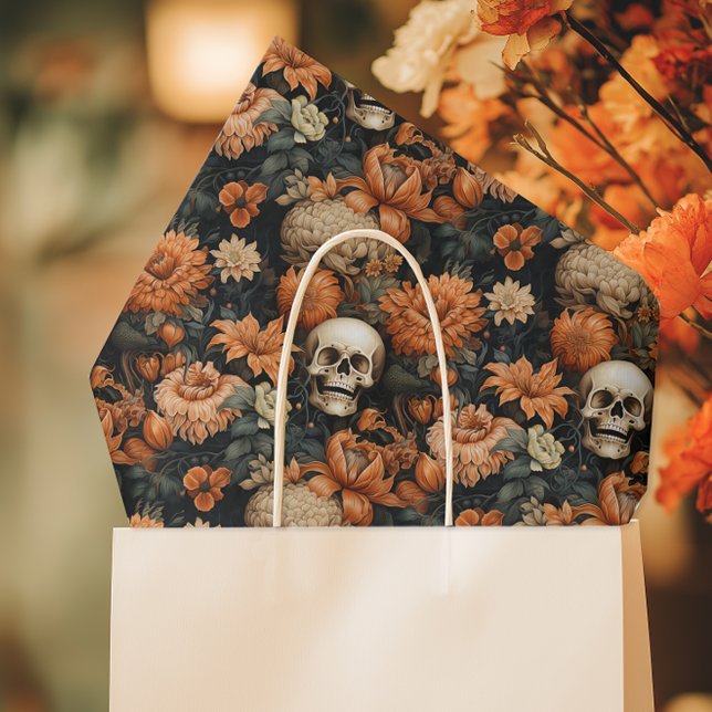 Elegant Floral Skull Halloween Tissue Paper (Creator Uploaded)