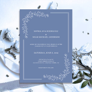 Elegant Floral Slate Blue Wedding Invitation