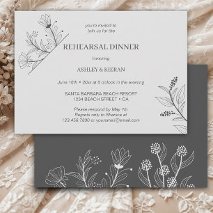 Elegant Floral Smoke Grey Rehearsal Dinner Invitation
