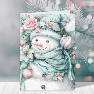 Elegant Floral Snowman Christmas Holiday Card