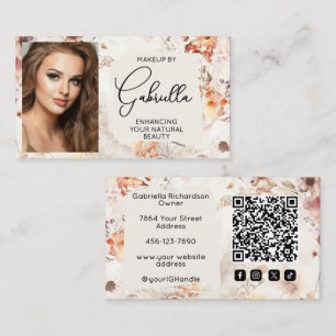 Elegant Floral Social Icon QR Code Photo Makeup Business Card