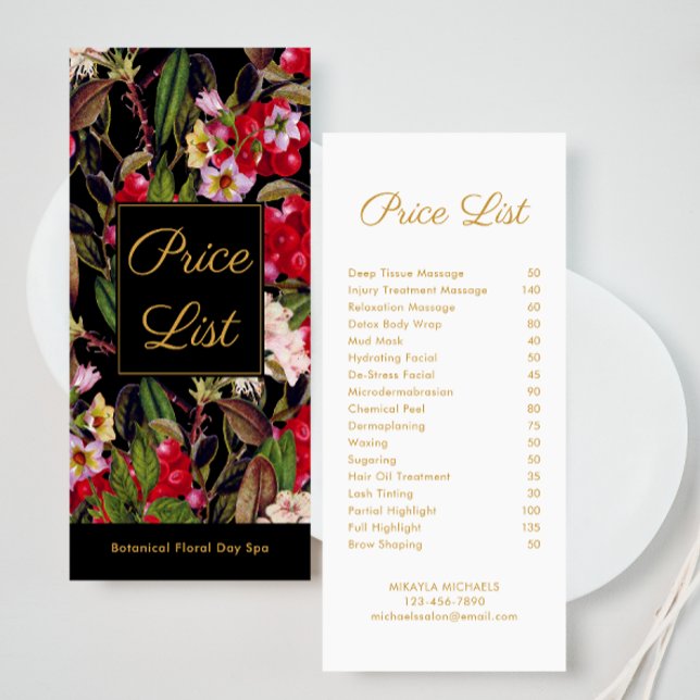 Elegant Floral Spa and Salon Price List Rack Card (Creator Uploaded)
