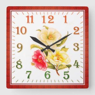 Elegant Floral Square Acrylic Wall Clock
