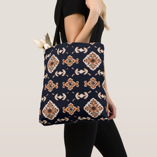 Elegant Floral Square Pattern Tote Bag (Close Up)