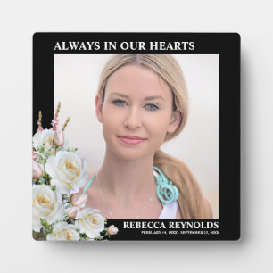 Elegant Floral Square Photo Memorial Plaque