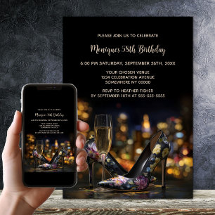 Elegant Floral Stiletto Shoes Birthday Party Invitation