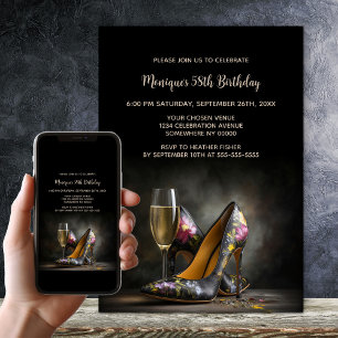 Elegant Floral Stiletto Shoes Birthday Party Invitation