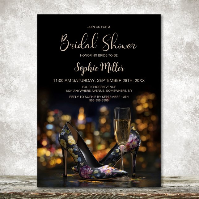 Elegant Floral Stiletto Shoes Bridal Shower Invitation (Creator Uploaded)