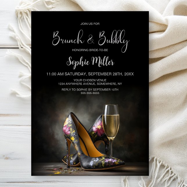 Elegant Floral Stiletto Shoes Brunch and Bubbly Invitation (Creator Uploaded)