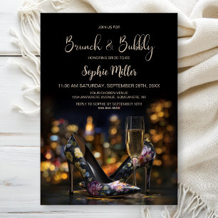 Elegant Floral Stiletto Shoes Brunch and Bubbly Invitation