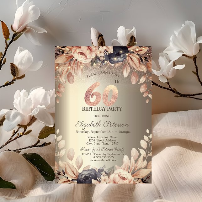 Elegant Floral,String Lights 60th Birthday  Invitation (Creator Uploaded)