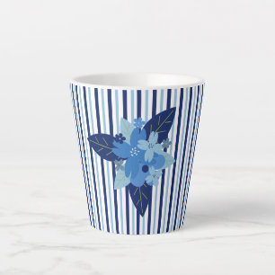 Elegant floral stripes monochromatic blue latte mug