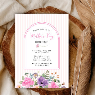 Elegant Floral Stripted pink Mothers Day Brunch Invitation