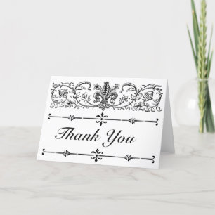 Elegant Floral Stylish Black White Fleur de Lis  Thank You Card
