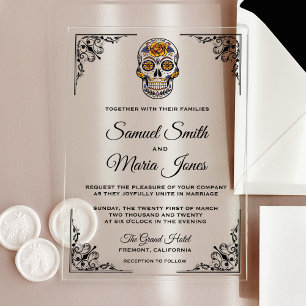Elegant Floral Sugar Skull Wedding Acrylic Invitations