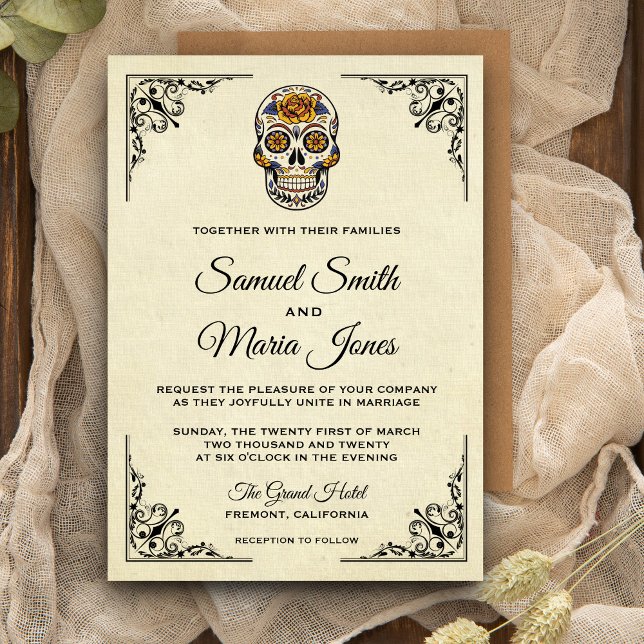 Elegant Floral Sugar Skull Wedding Invitation (Creator Uploaded)