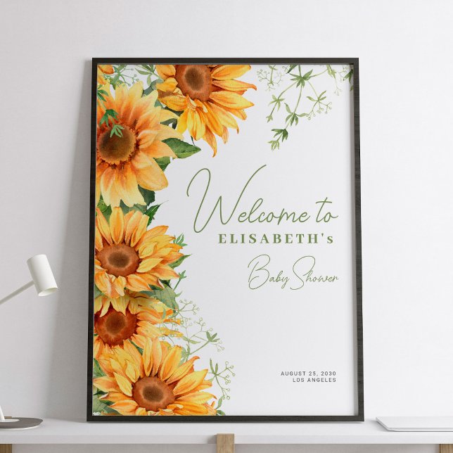 Elegant floral sunflower baby shower welcome sign (Creator Uploaded)