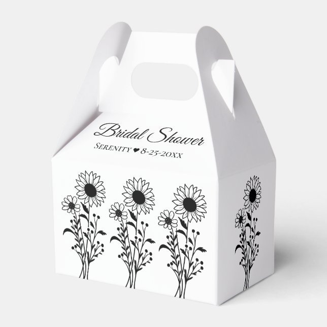 Elegant Floral Sunflower Black White Bridal Shower Favour Box (Back Side)