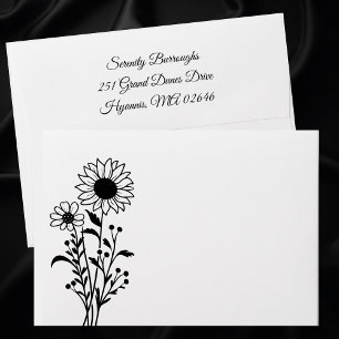 Elegant Floral Sunflower Black White Wedding  Envelope