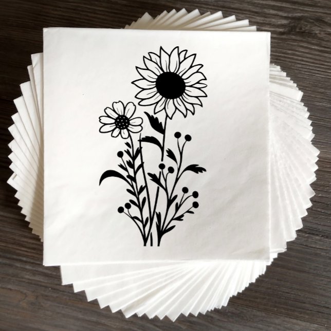 Elegant Floral Sunflower Black White Wedding  Napkin (Creator Uploaded)
