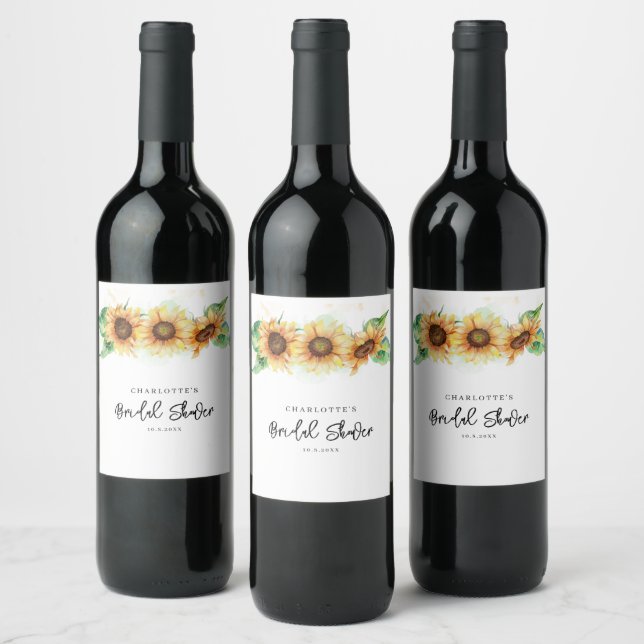 Elegant Floral Sunflower Bridal Shower Wine Label (Bottles)