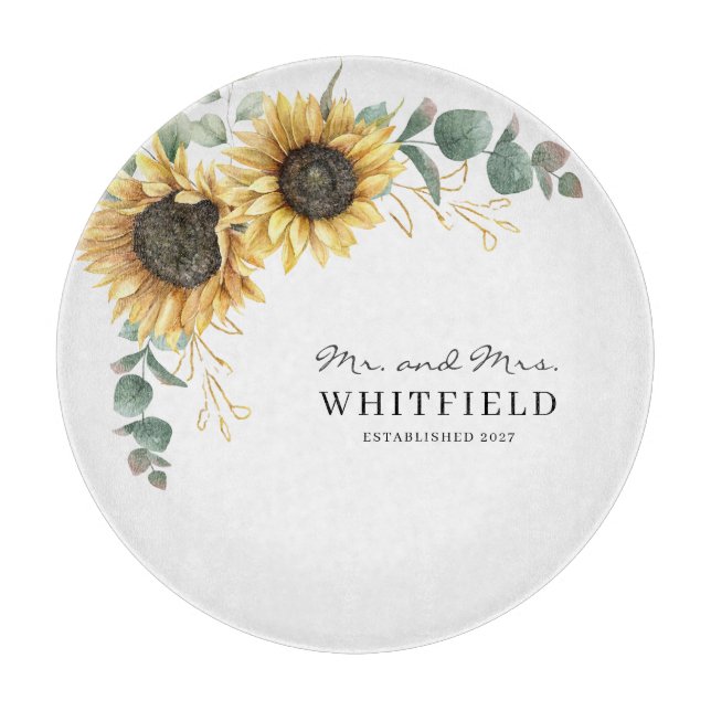 Elegant Floral Sunflower Eucalyptus Custom Cutting Board (Front)