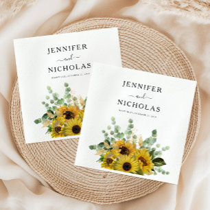 Elegant Floral Sunflower Eucalyptus Wedding Napkin