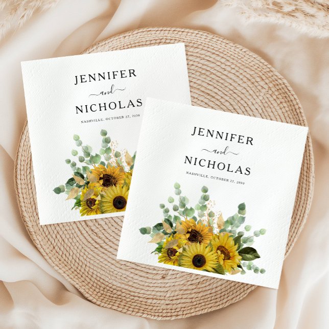 Elegant Floral Sunflower Eucalyptus Wedding Napkin (Elegant Floral Sunflower Eucalyptus Wedding Napkins)