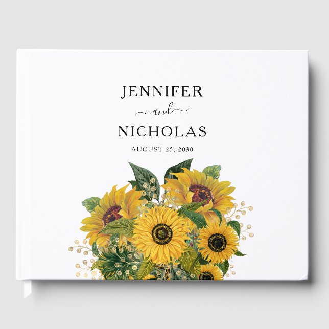 Elegant Floral Sunflower Wedding  Guest Book (Front)