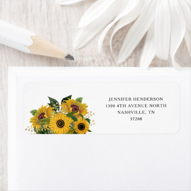 Elegant Floral Sunflower Wedding Return Address (Insitu)