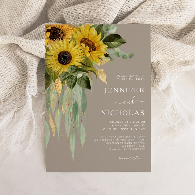 Elegant Floral Sunflowers Eucalyptus Wedding Invitation (Elegant Floral Sunflowers Eucalyptus Wedding Invitation)