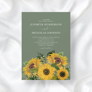 Elegant Floral Sunflowers Green Wedding Invitation