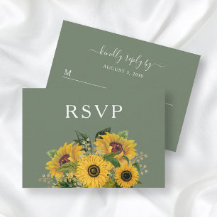 Elegant Floral Sunflowers Green Wedding RSVP Card